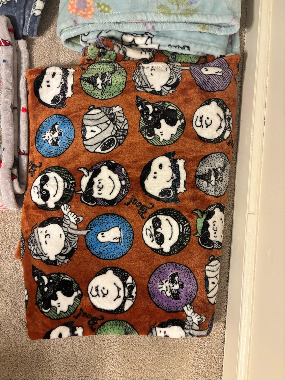 Berkshire Peanuts Character Throw Blanket in Brown with Multicolor Circles